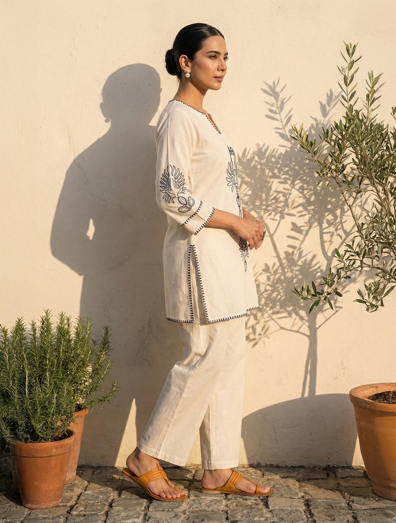 trueBrowns Ivory Black Embroidered Co-Ord Set - Image 3